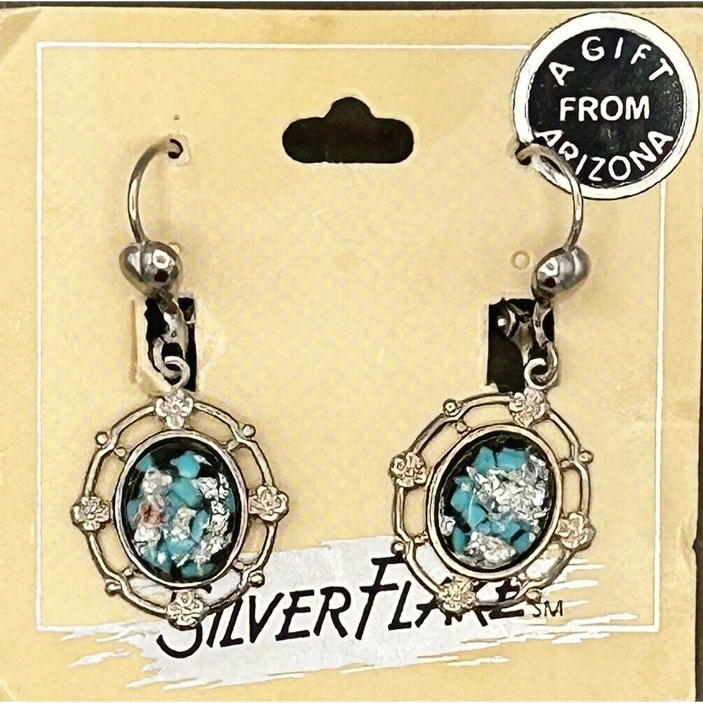 SilverFlake Earrings SilverFlake & Turquoise  Sterling Silver Dangle Vintage USA